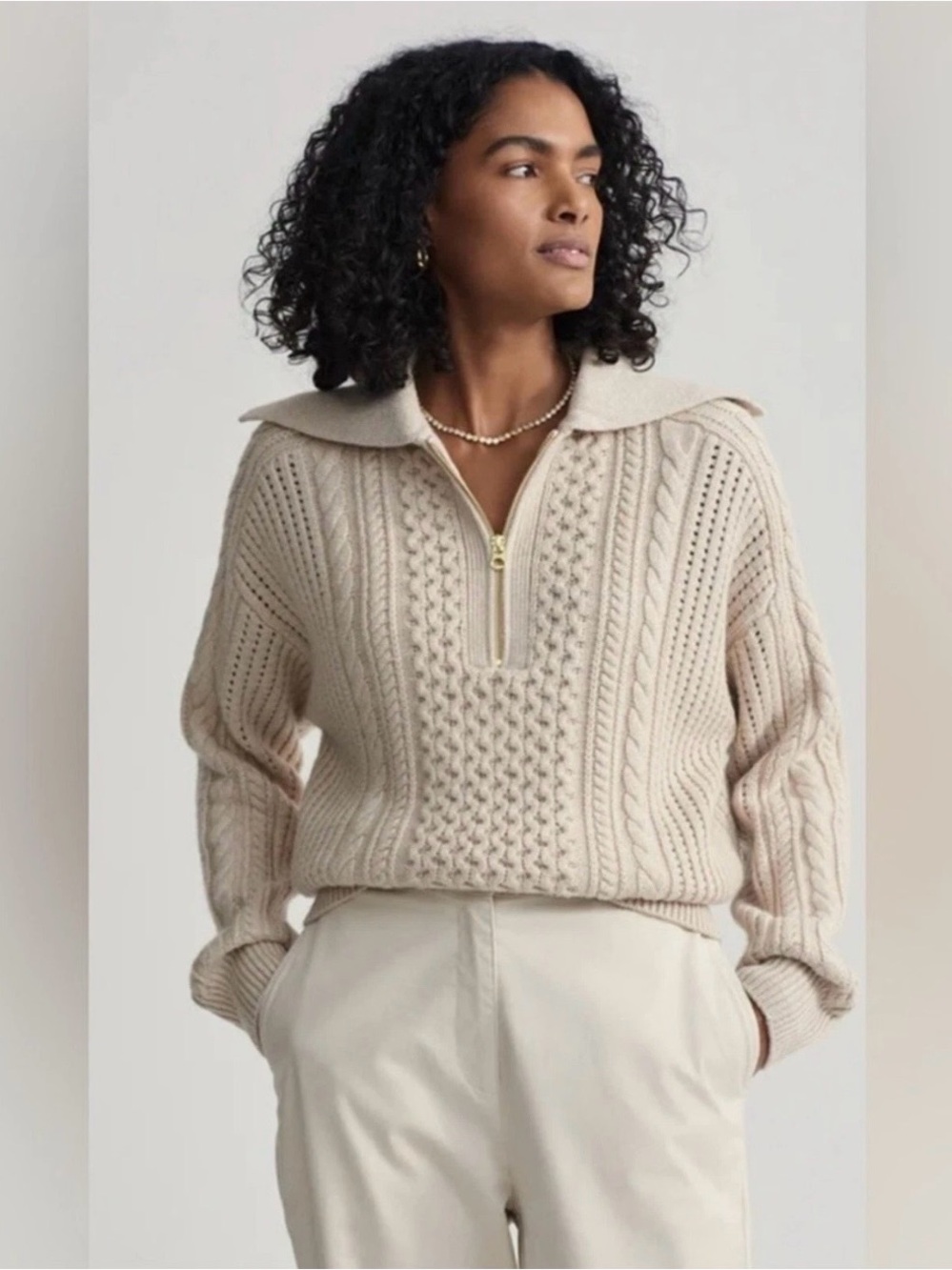 Varley Cable Knit Half-Zip Jumper Women's Size Small Wool Blend